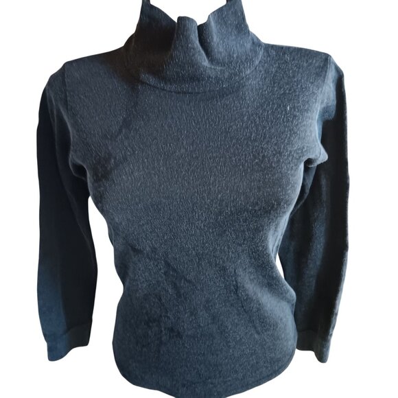 Vintage Small High-Neck Sweater 1960's Sterntex Charcoal Black Beatnik - Picture 2 of 7